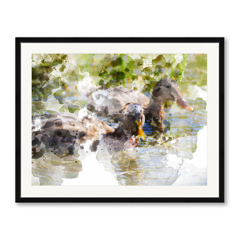Ducks 3796 par Chamira Young - Peinture, Papier avec cadre noir, H 25,25 po x l 31,25 po