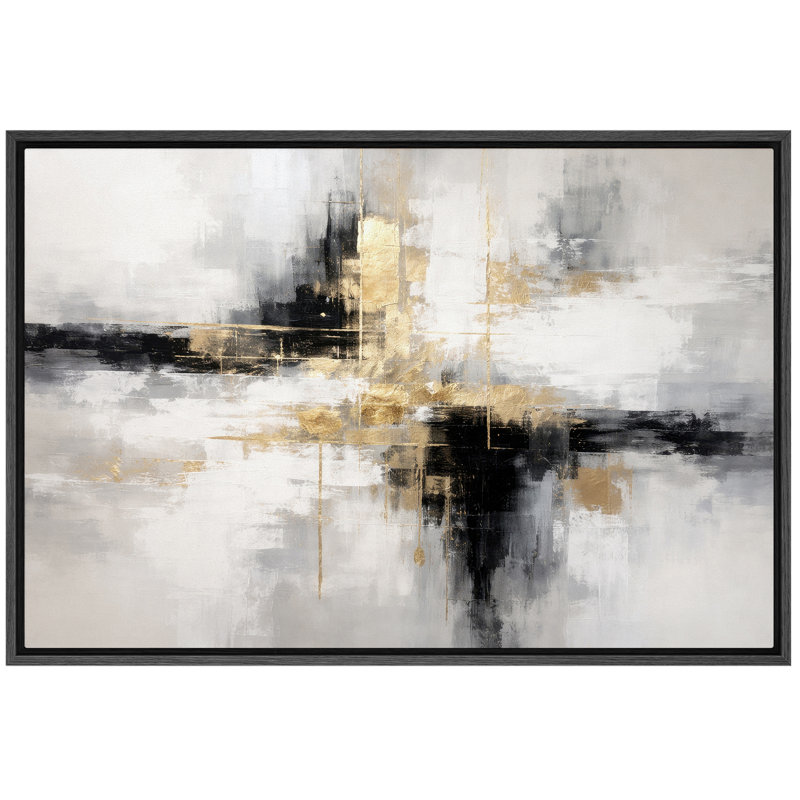 Composition abstraite de la croix dorée noire, images de salon contemporain, impression sur toile encadrée, Cadre noir