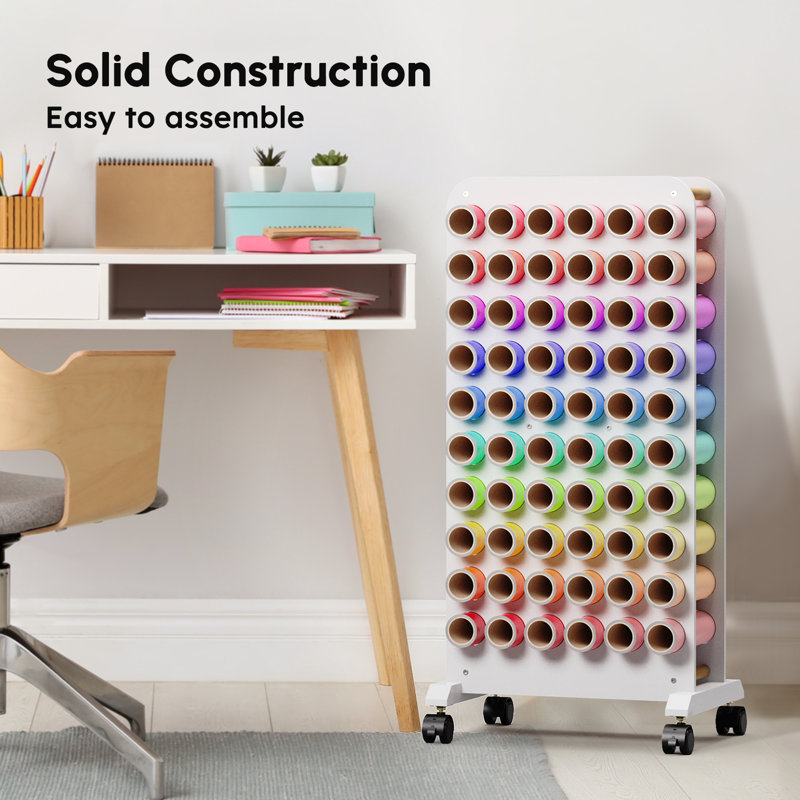 Craft Table Mobile Vinyl Roll Holder 60 Compartments Vinyl Storage table with Locking Caster Wheels
