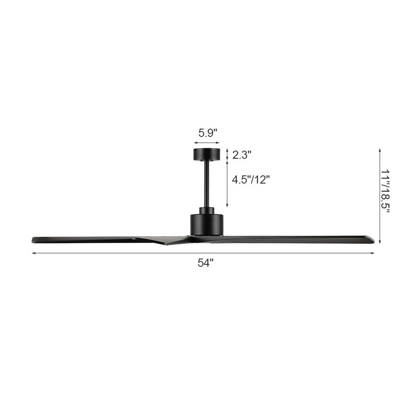 Baun 5-Blade Indoor Ceiling Fan with Remote, 54", Black, Matte Black