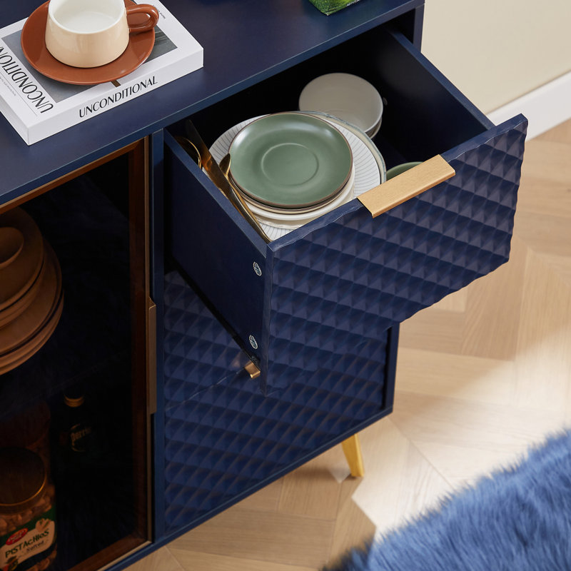 Commode à trois tiroirs avec pieds en métal et pieds en métal Deluxe, Bleu très foncé