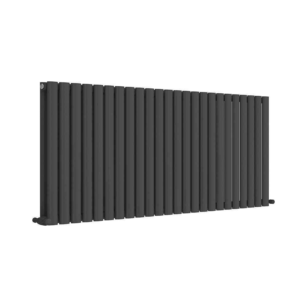 iBathUK Princia Horizontal Double Oval Panel Radiator Angled Valve