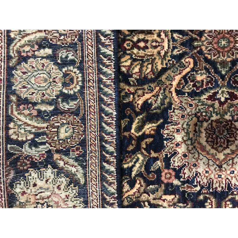 Tapis bleu marine et bleu marine de haute qualité noué à la main, Rectangle 7 pi 9 po x 9 pi 9 po