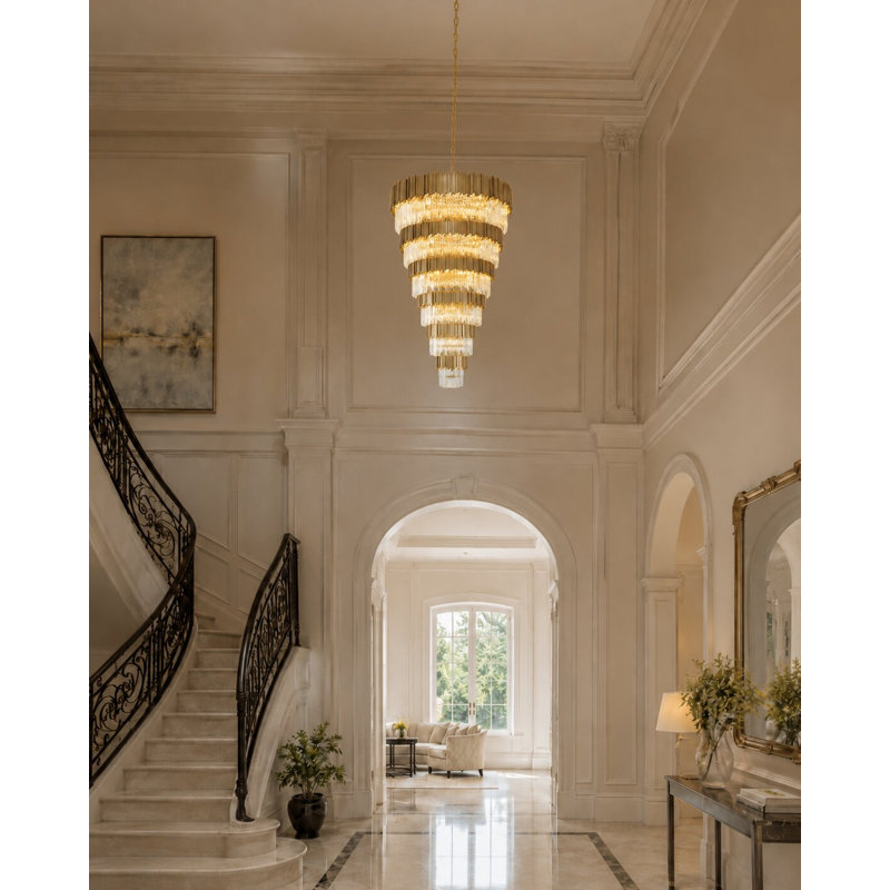 Lustre 60 niveaux avec accents de cristal, Laiton brossé, 6