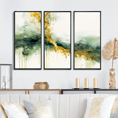 «Awakenings In French Moss III», ensemble d'art mural abstrait à l'encre liquide