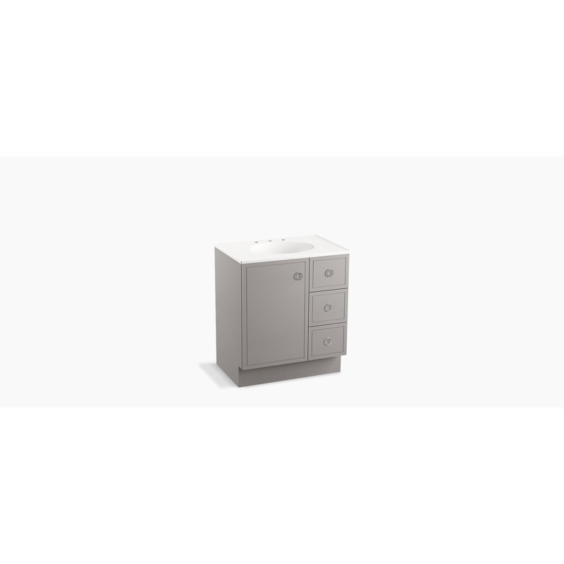 Base de meuble-lavabo 30 po Jacquard® seulement avec porte-pieds, 1 porte et 3 tiroirs à droite, Mohair gris