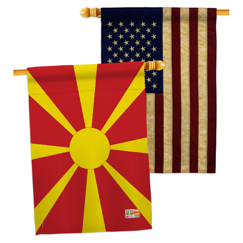 Drapeau de maison en polyester Macédoine à 2 côtés 3 pi 3 po x 2 pi 3 po