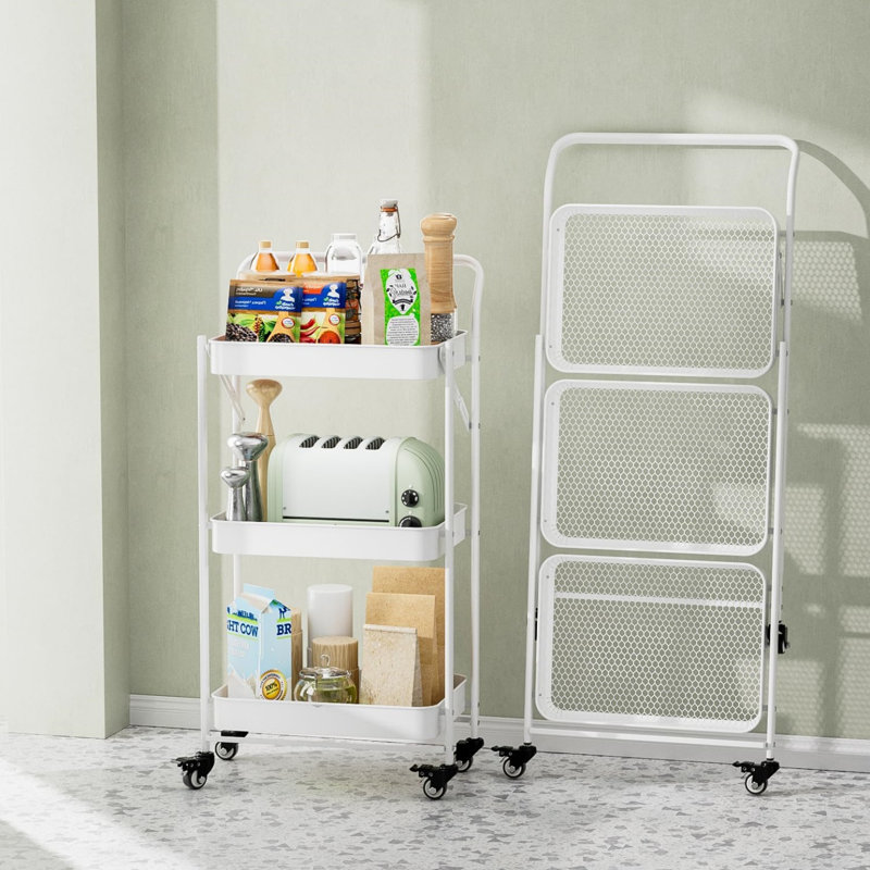 Foldable Rolling Cart, White