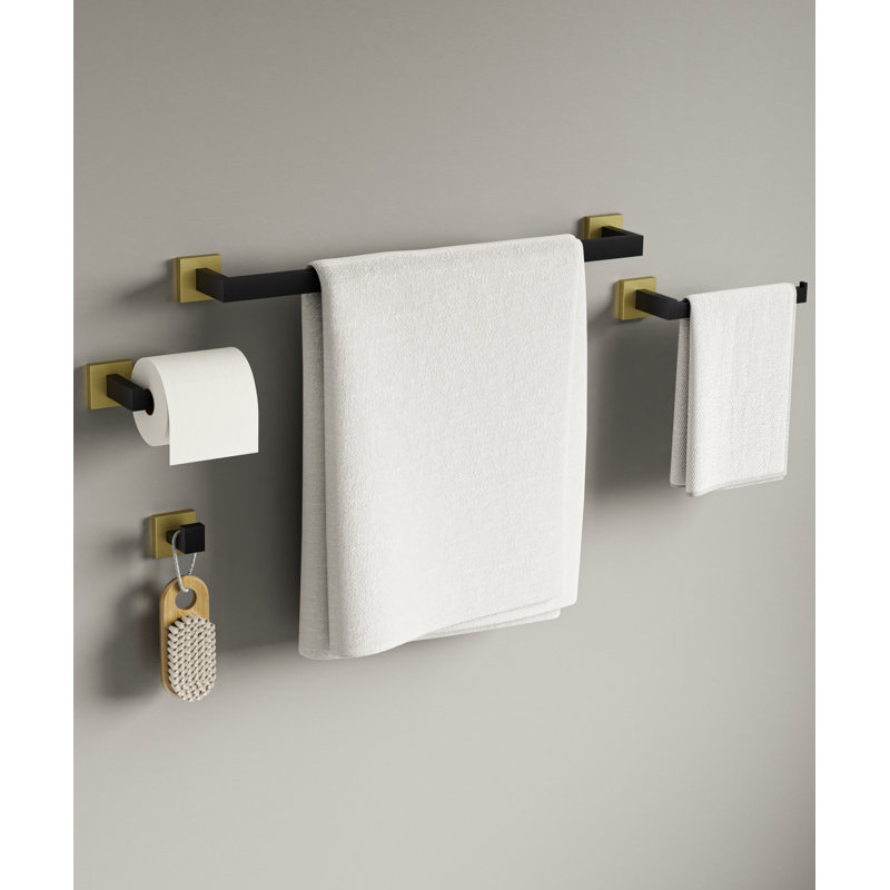Axis 5 -Piece Decorative Bathroom Hardware Set Towel Bar, TP Holder, Robe Hook Included, Brushed Gold/Matte Black