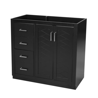 Ensemble de meuble-lavabo autoportant avec cadre en bois massif 36 po, 3 tiroirs et portes à fermeture douce