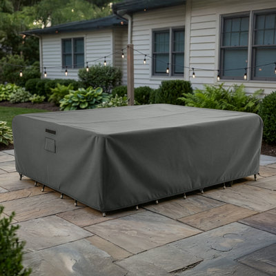 Rectangular Outdoor Table Cover - 111” L x 74” W x 28” H Heavy Duty Waterproof 600D General Purpose Outdoor Furniture Cover Fits 6 - 8 Dining Chairs and Patio Table Set (Gray)