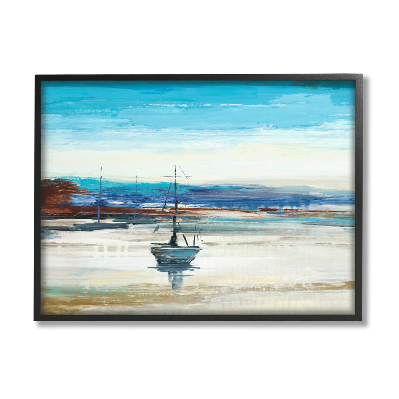 Abstrait bateau, art de la giclée par Liz Jardine, Cadre noir, H 11 po x l 14 po x P 1,5 po