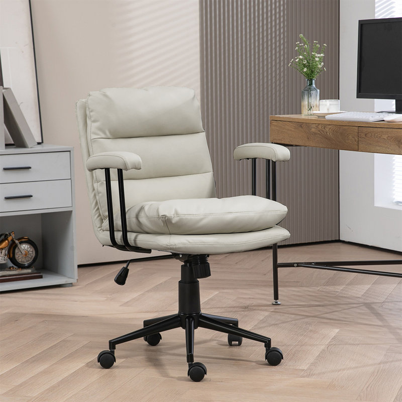 HomCom PU Leather Office Chair, Office Desk Chair, Task C Executive Chair with Headrest, Gray
