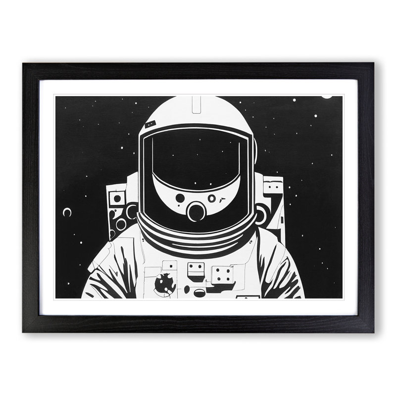 Astronaut Monochrome Vol.2 - Single Picture Frame Print, 34cm H x 46cm W x 2cm D, Black