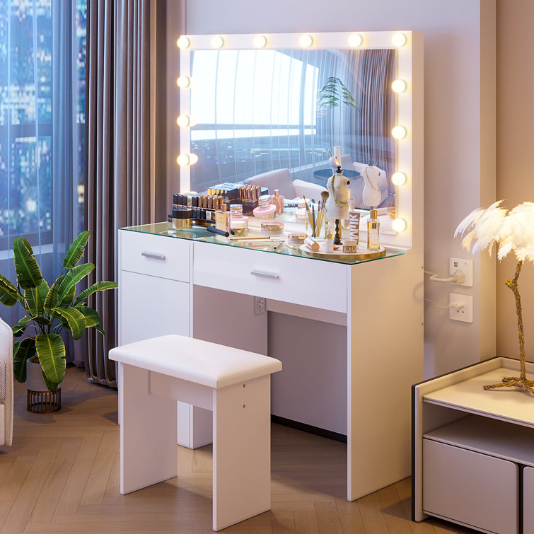 Latitude Run® Vanity Desk Set With Led Lighted Mirror & Power Outlet &  Reviews