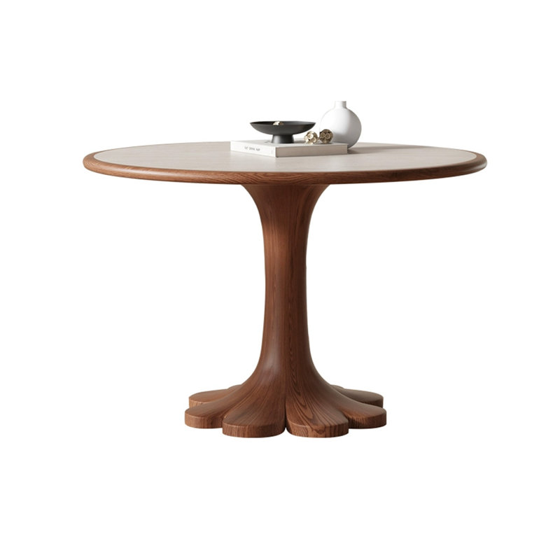 Walnut Round Sintered Stone Dining table, 29.53"H x 43.31"L x 43.31"W, Walnut