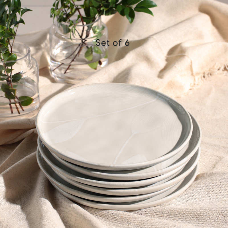 Handcrafted Round Porcelain Salad/Dessert Plates, Set of 6