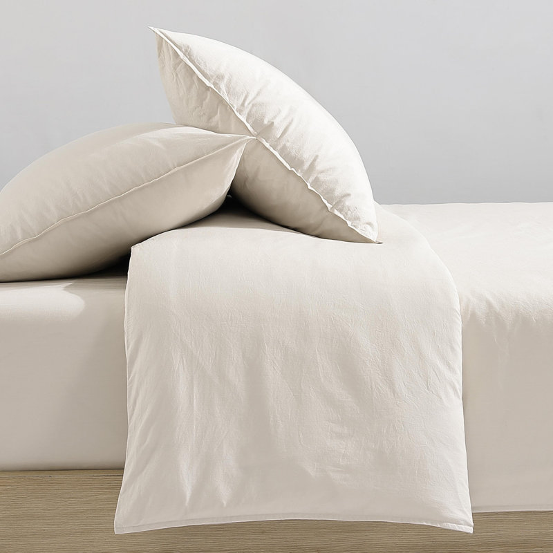 Light Beige Cotton Percale Queen Duvet Cover Set