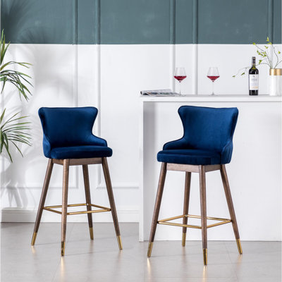 Leland Fabric Upholstered Wingback Bar Stools, Set Of 2, Blue