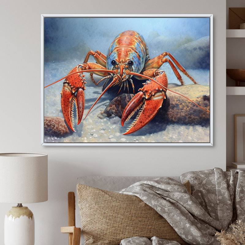 " Freshwater Crayfish I ", 12" H x 20" W x 1" D, White Floater Framed