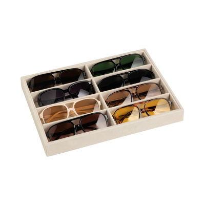 Sunglass Organizer,Velvet Glasses Organizer,8-Slot Sunglasses Tray for Drawer, Men's/Women's Sunglasses Box, Glasses Holder (Beige)