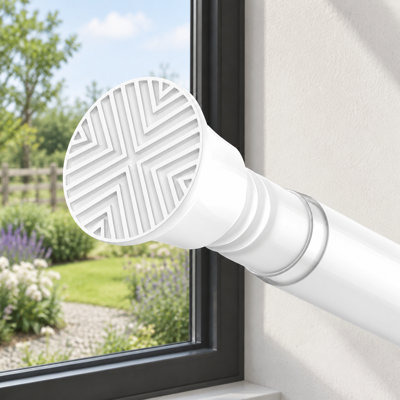 White Spring-Loaded Tension Curtain Rod, Adjustable 18-36" Short No-Drill Tension Shower Rod for Window, Door, Closet, Kitchen, and Bathroom