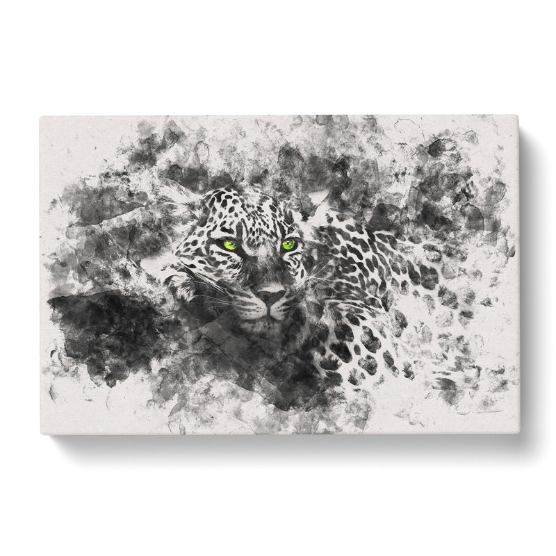 Leopard With Green Eyes High Watercolour - Wrapped Canvas Print, 60cm H x 91cm W x 3cm D