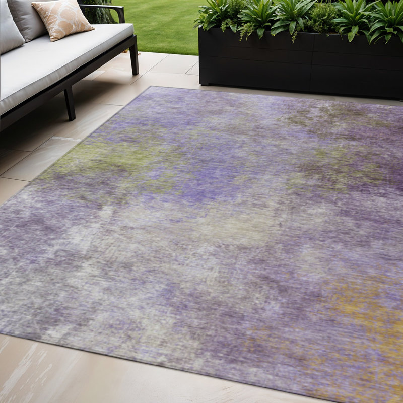 Tapis extérieur lavable abstrait mauve et vert olive 5 pi x 8 pi