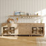 Buffet Scarlett, meuble de cuisine avec 4 portes vitrées et 5 tiroirs en bois, chêne, 259 cm (102 po)