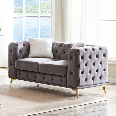 62.02 - Inch, Stylish Velvet , Diamond Sewn Tufting, 2 Pillows, Metal Feet, Foam Cushions Inch Conspicuous With Buttoned Pattern, Legs, Comfortable Spring Seating For Bedrooms