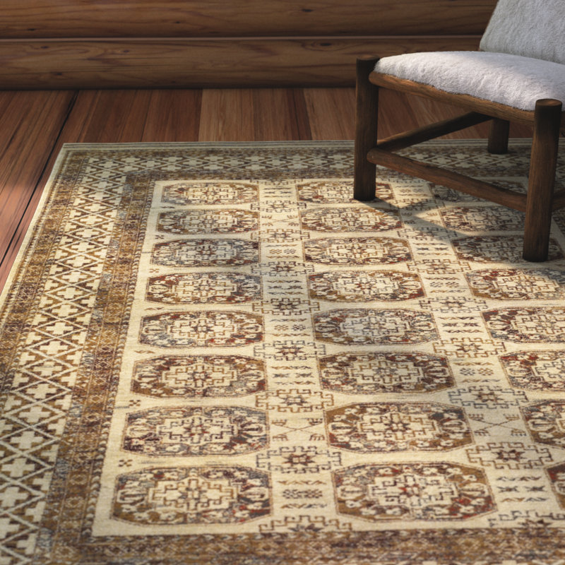 Tapis crème en laine à motif géométrique, Rectangle 9 pi 10 po x 13 pi 9 po