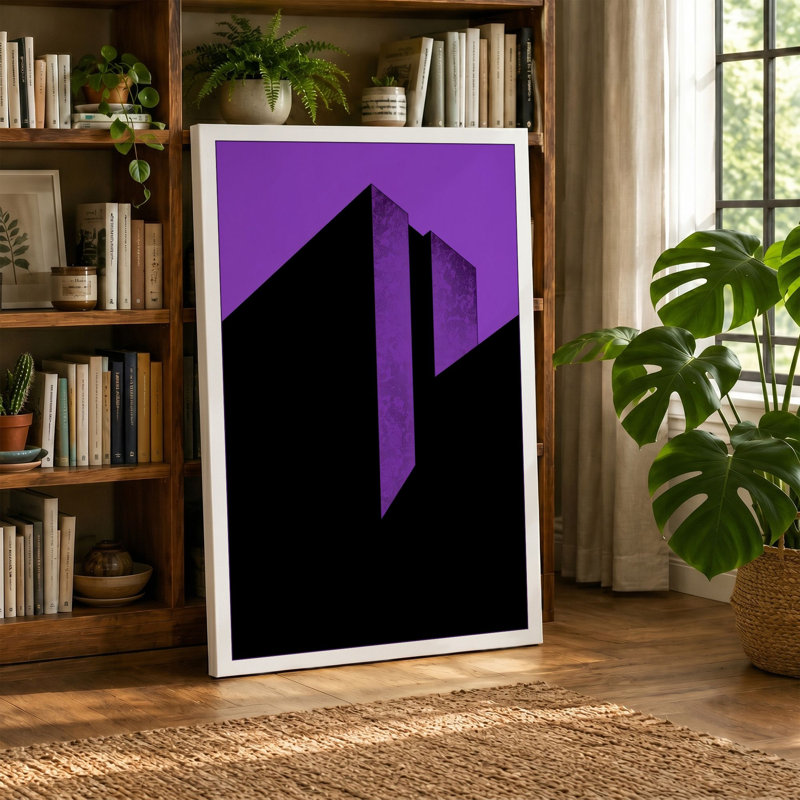 Purple Tower Frame Minimalist - Wrapped Canvas, 30x20 - 76.2 x 50.8 cm, Black Border