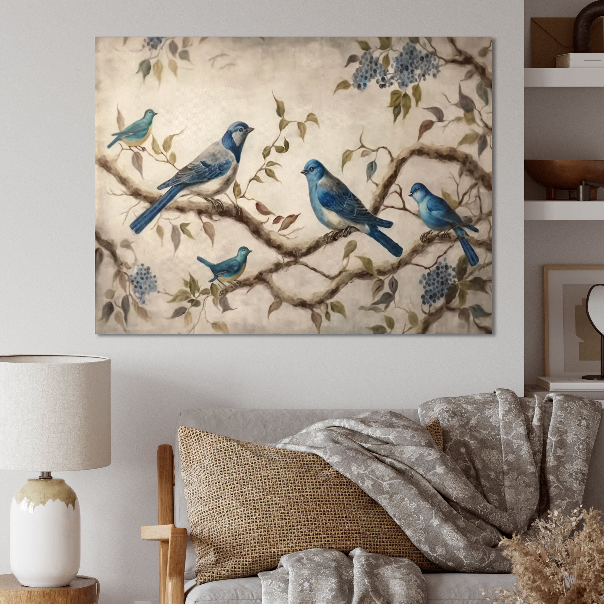 3D Feathers with Flying Birds Wall Décor Red Barrel Studio Finish: Blue, Design: Full Set