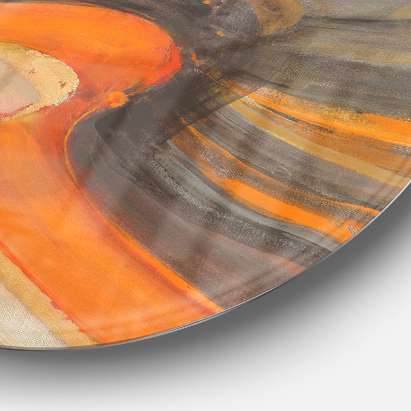 Abstract Gilded Orange Waves - Painting Print Metal Circle Wall Art, 23" H x 23" W