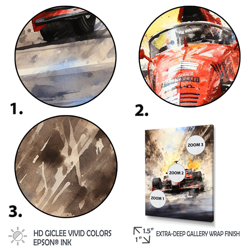 Formule 1 Speed Car Speedway Fury 1 - Art de traces de course, Toile tendue, H 32 po x l 16 po x P 1 po