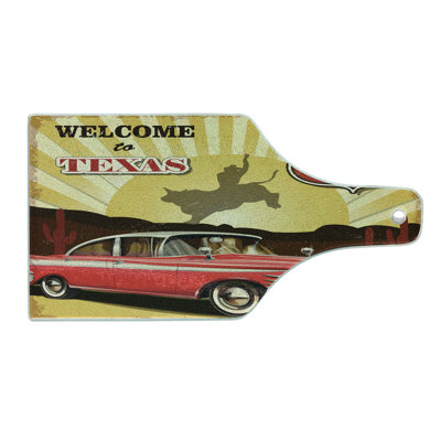 Ambesonne Western Tempered Glass Cutting Board Texas Car Cowboy Words Multicolor