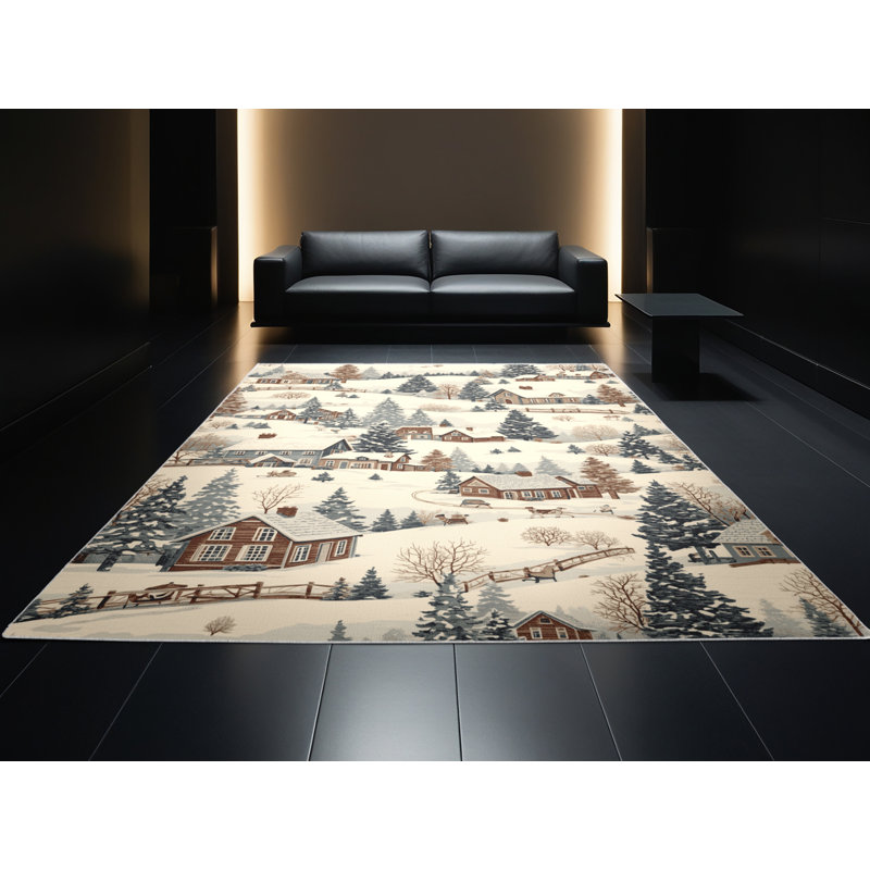 Machine Washable Moravian Christmas Modern & Contemporary Abstract Rug in Beige – White Binding, 2x4