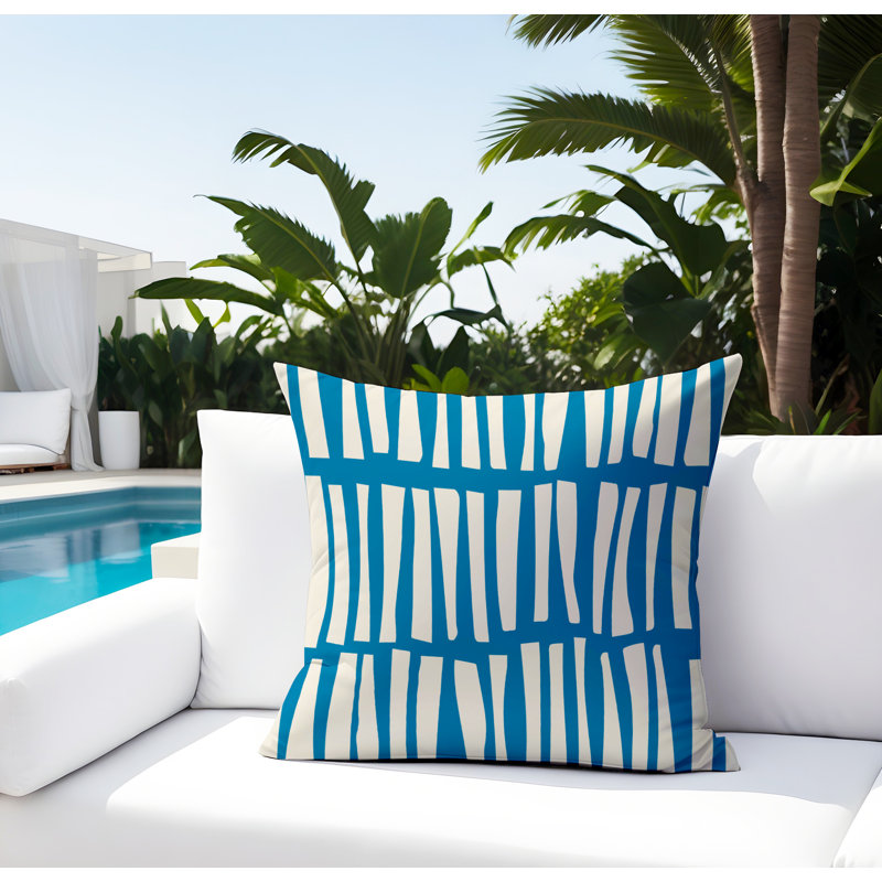 Coussin décoratif réversible Clayton, H 17 po x l 17 po, Turquoise / Blanc cassé