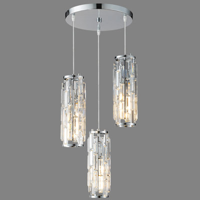 3 - Light Cluster Cylinder Dimmable Pendant with Crystal Accents