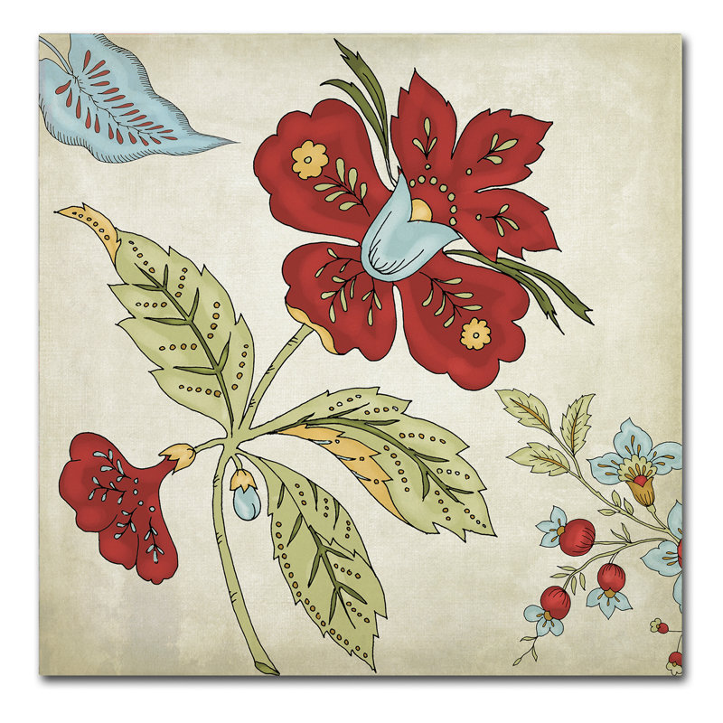 Sasha II Red and Blue Floral Canvas Art, 18x18 Inches