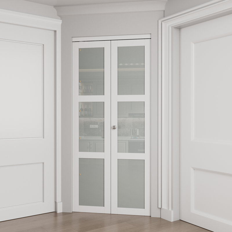 36 in. x 80 in. White Frosted Glass Solid Core MDF Bi-Fold Door