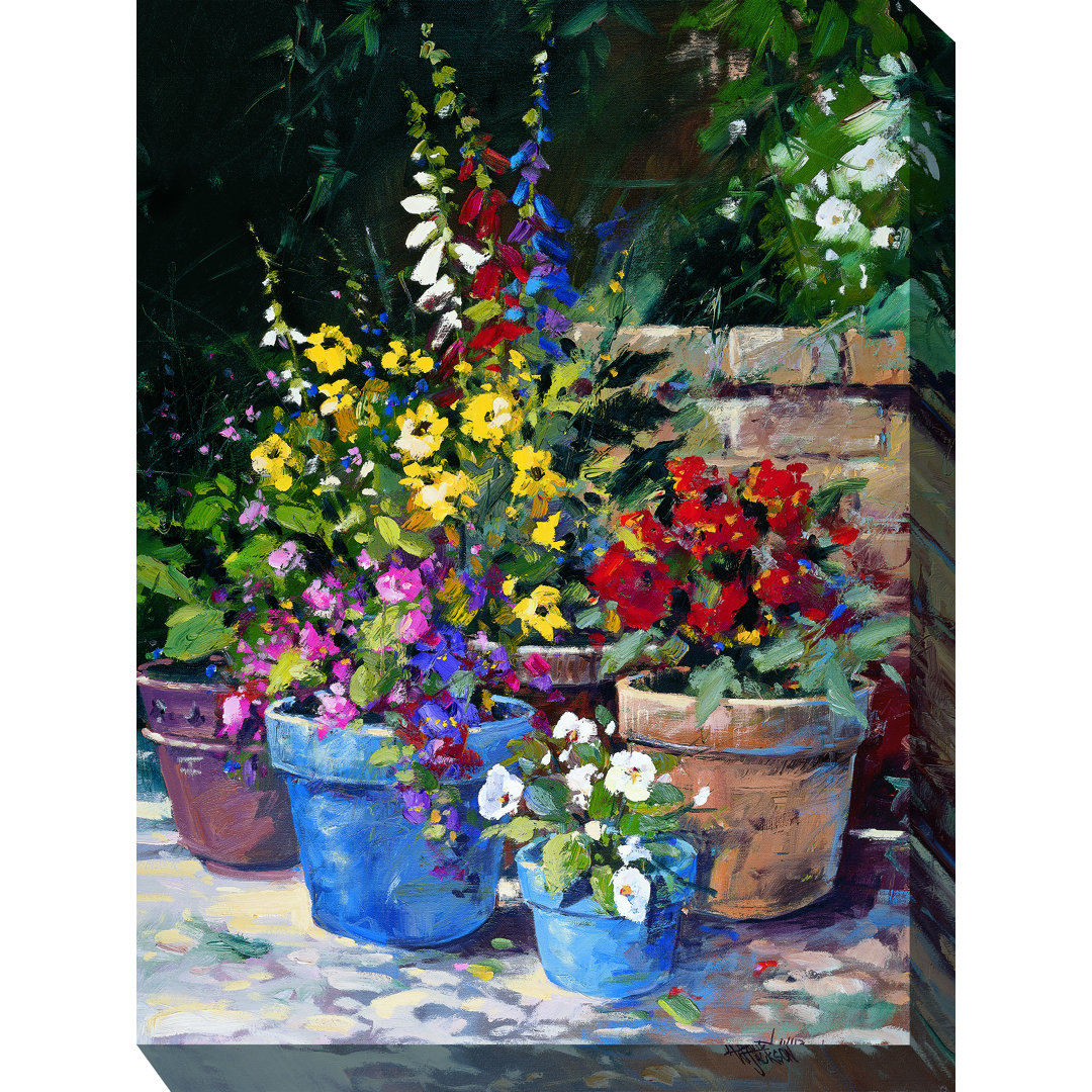 Dasie Blue Pots Outdoor Wall Canvas Art Red Barrel Studio®