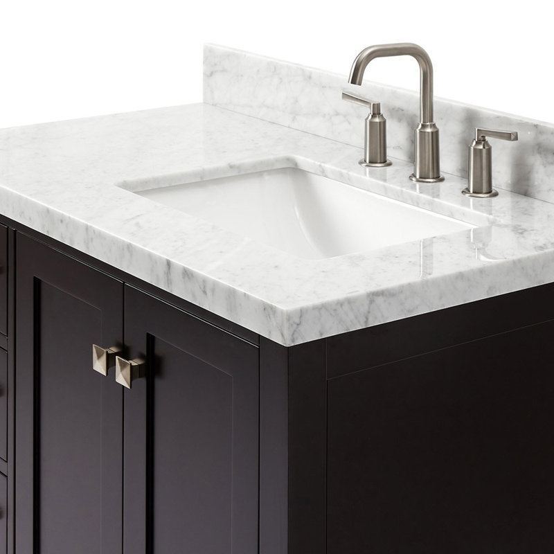 Cambridge 37'' W Single Vanity, Espresso, Carrara Marble, Brushed Nickel
