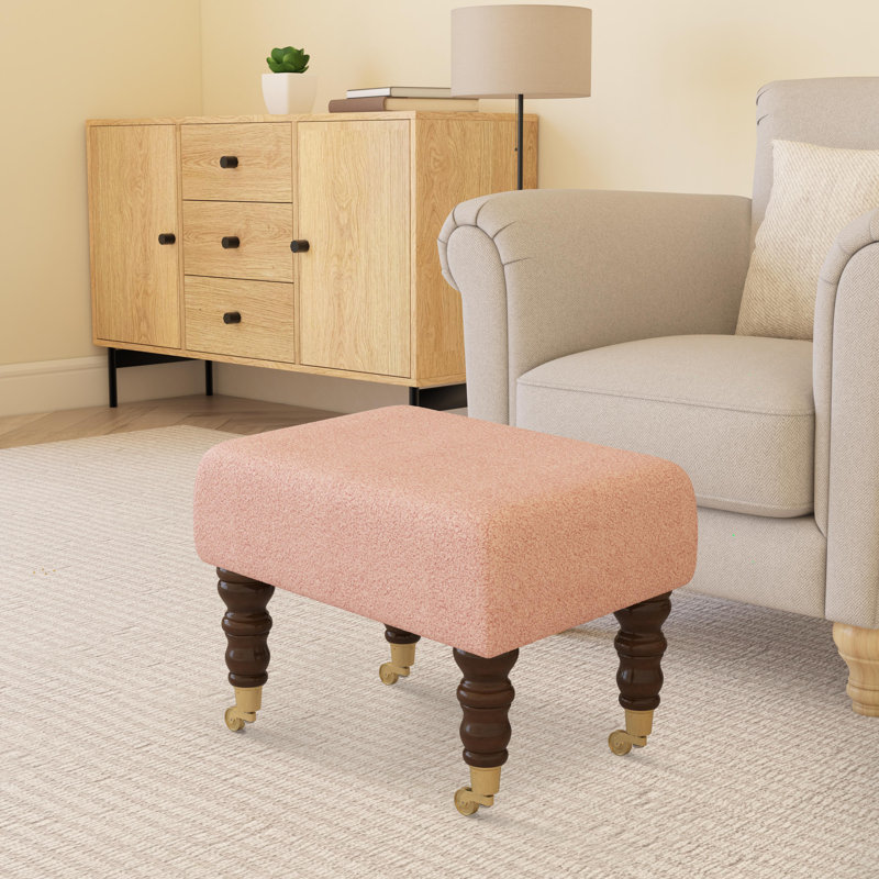 Autryville Wood Caster Leg - Fabric, Pink, Mahogany, Boucle