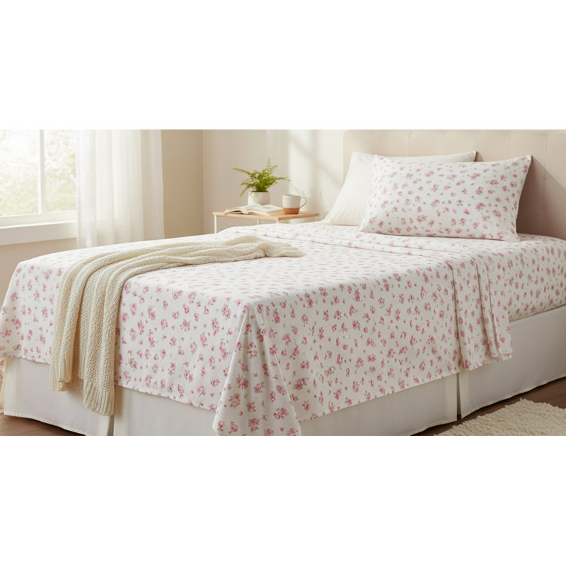 Microfiber Rose-Printed Twin Sheet Set