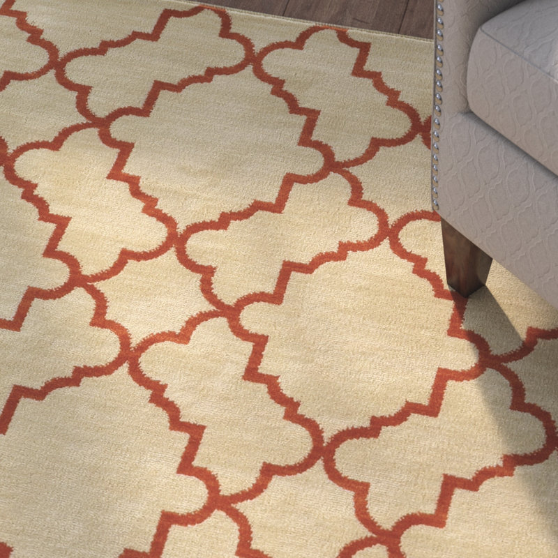 Tapis beige / rouille tissé à la machine Vicaro, Rectangle 9 pi 10 po x 12 pi 10 po