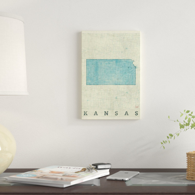 « kansas map », impression sur toile, H 26 po x l 18 po x P 1,5 po, Toile tendue, Pas de tapis