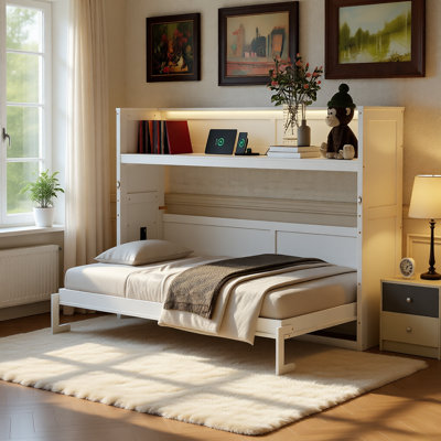 Lit escamotable simple TG avec bureau, lumière DEL et station de charge USB pour une conception peu encombrante