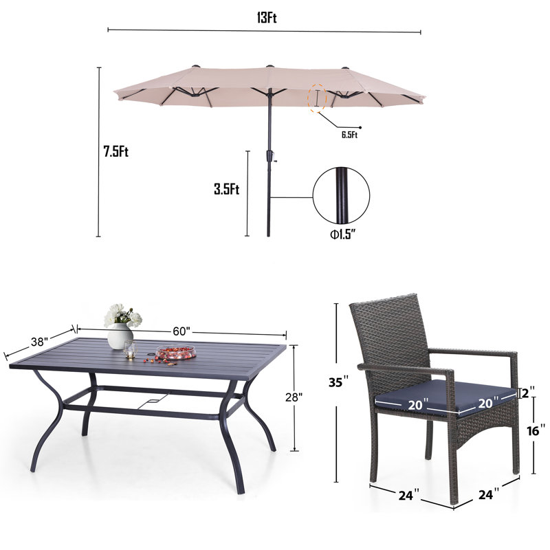 6 - Person Patio Dining Set with Rectangular Table