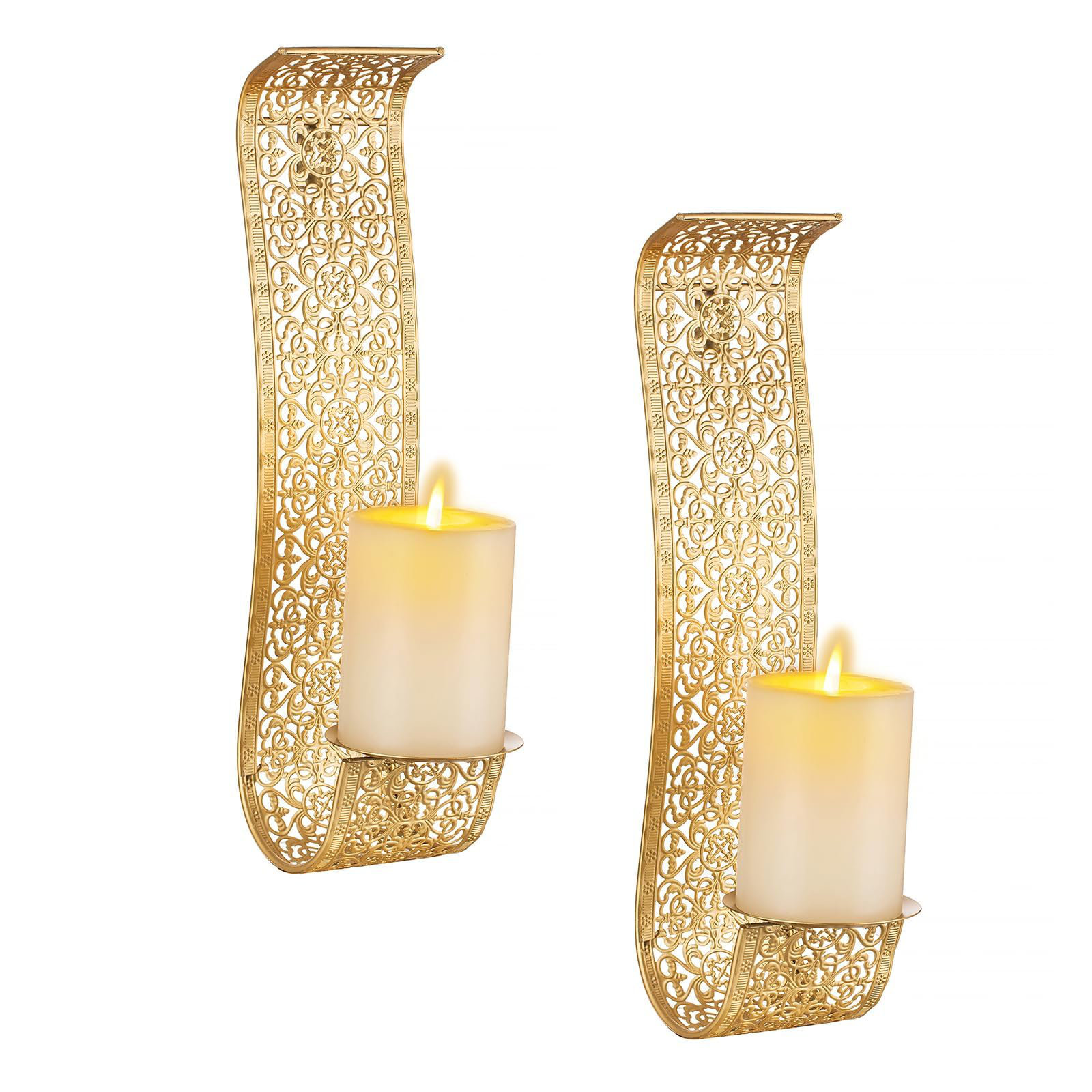 Everly Quinn Gold Candle Sconces Wall Decor Set Of 2 - Rustic Pillar